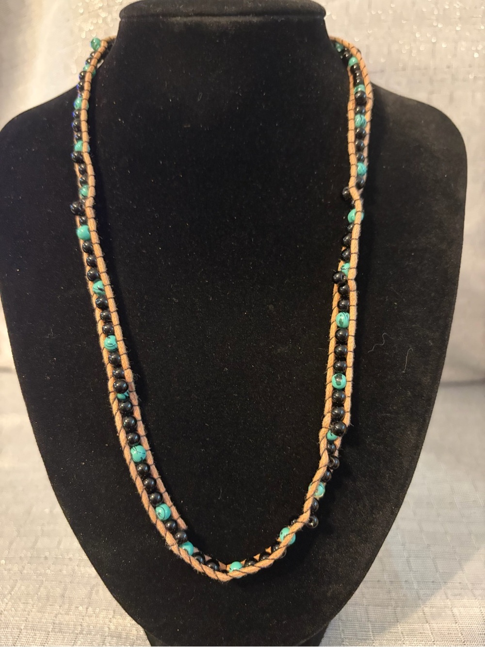 Boho Style Turquoise & Black Beaded Double-Strand Necklace